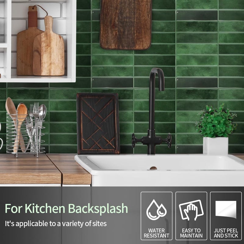 DaGou Peel and Stick Backsplash 3D Wall Tiles,Self-Adhesive,Oil Proof,Waterproof, Removable Wall Panels for Kitchen & Bathroom,Modern Design, Easy Install (10.7ft，12x9 inch,14 Pack) (Green) - Image 2